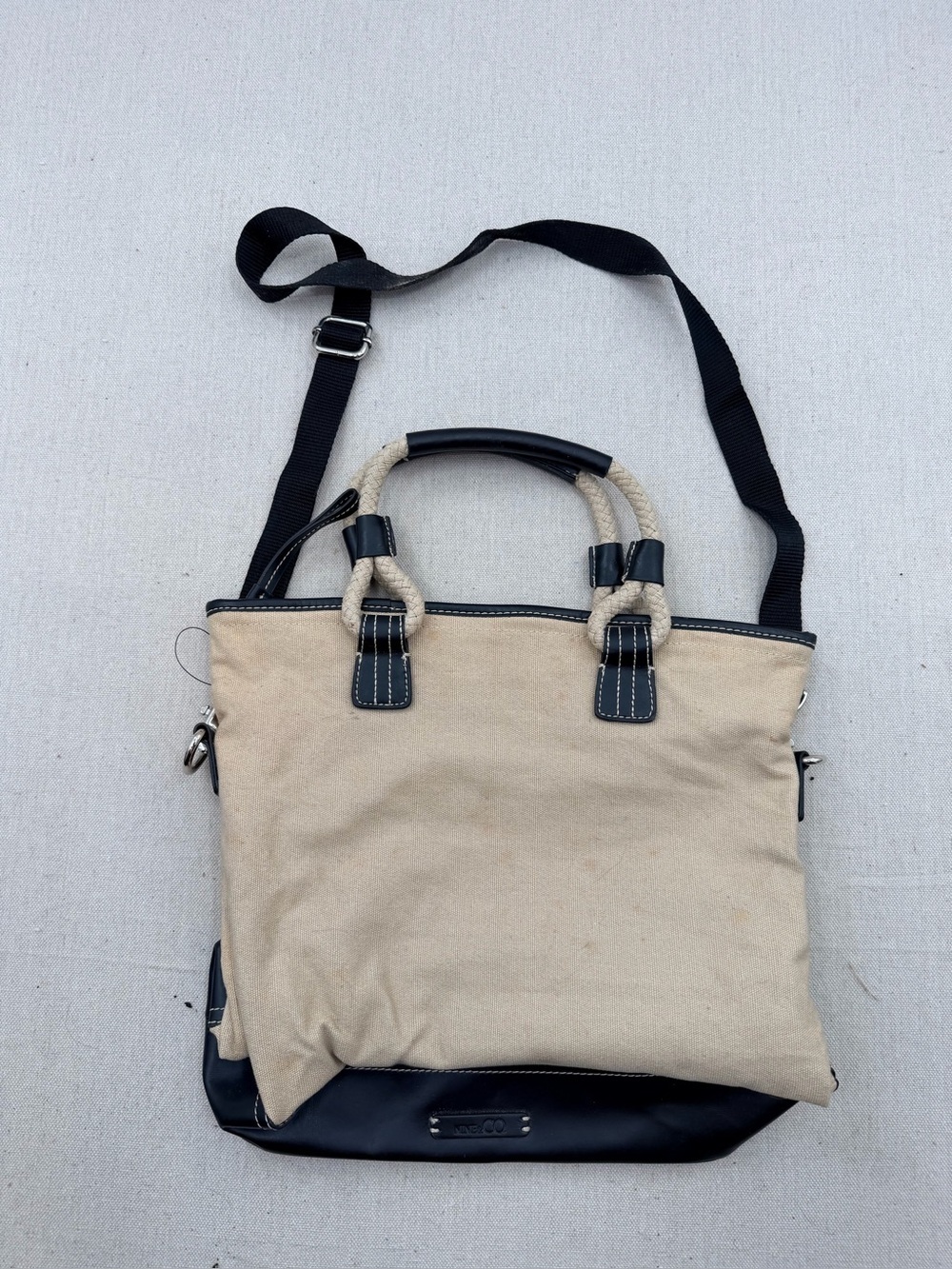 Nine & Co. Canvas and Leather Tote Bag - Beige/Black